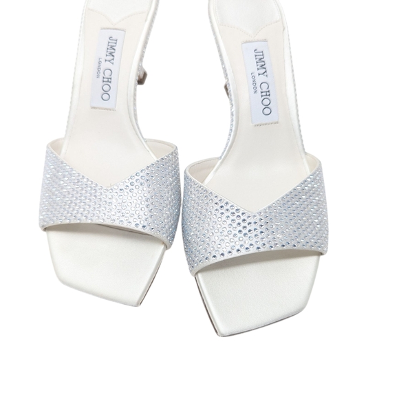 NIB Jimmy Choo Skye 70 Silver Crystal Kitten Heel Sandal Size EU 37.5 - Picture 9 of 12